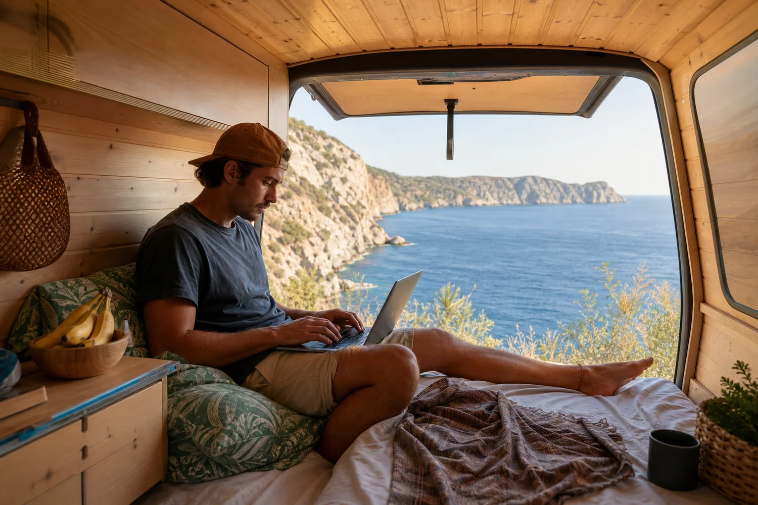 Traveler using VPN to access home apps remotely while abroad